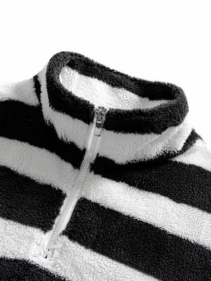 Striped Teddy Fleece Quarter-Zip Sweatshirt