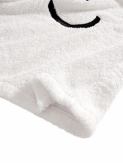 Embroidered Smiley Teddy Fleece Sweatshirt