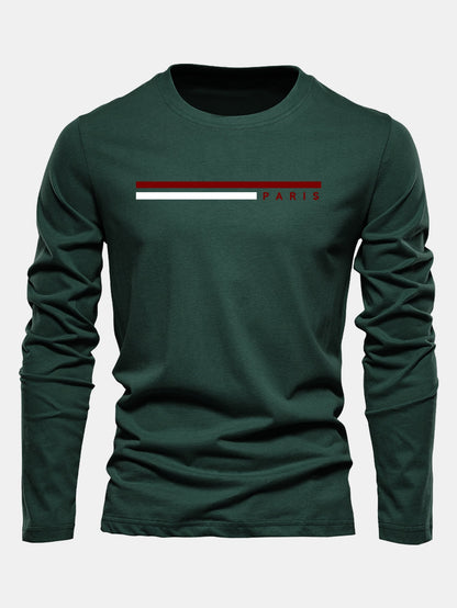 Camiseta de algodão com mangas longas, listras e estampa de Paris