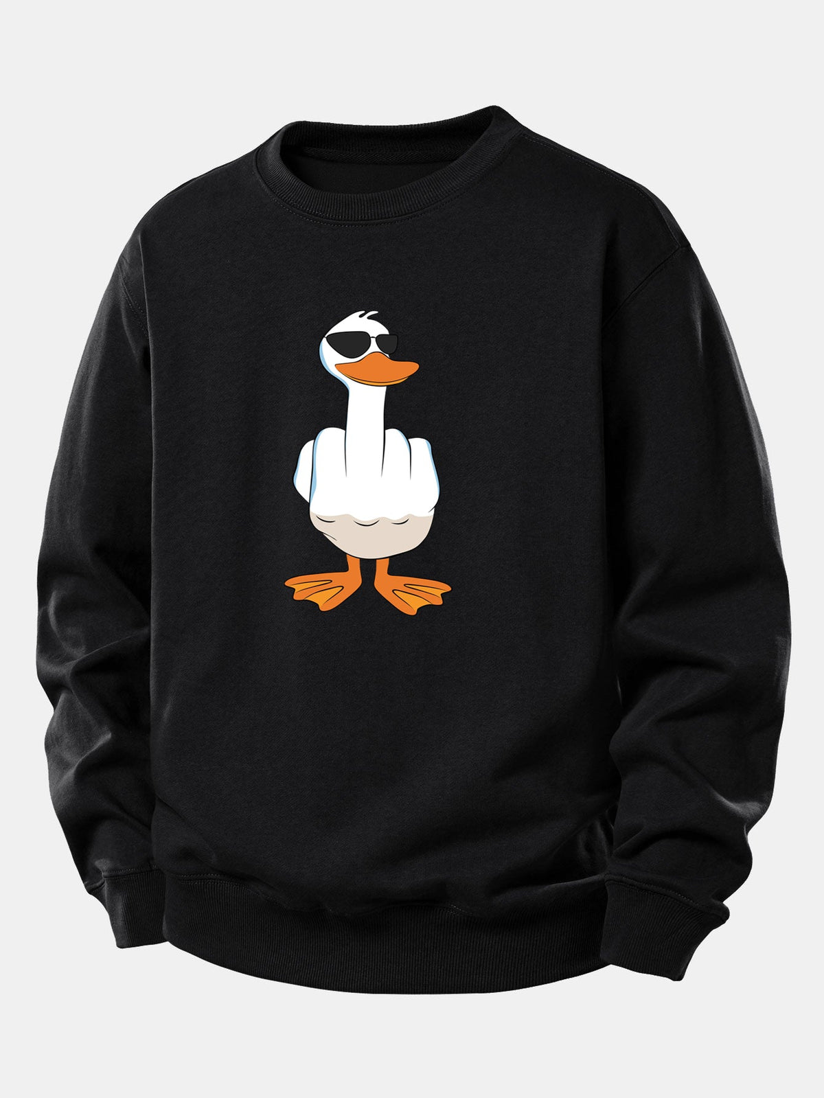 Moletom de Corte Relaxado com Estampa Engraçada de Pato Mostrando o Dedo Médio