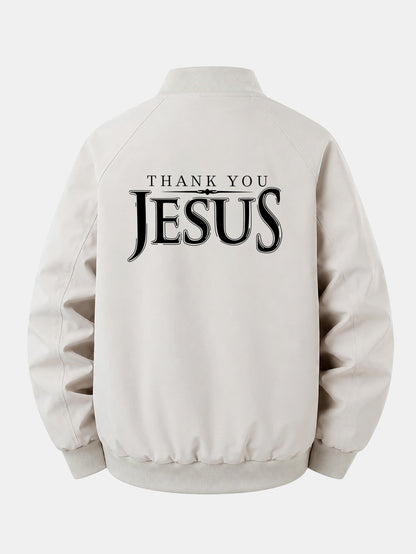 Jesus Print Relaxed Zip Bomber Jacket