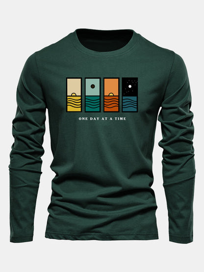 Camiseta de algodão de manga longa com estampa “Um dia de cada vez”