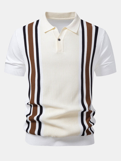 Contrast Stripe Ribbed Knit Polo