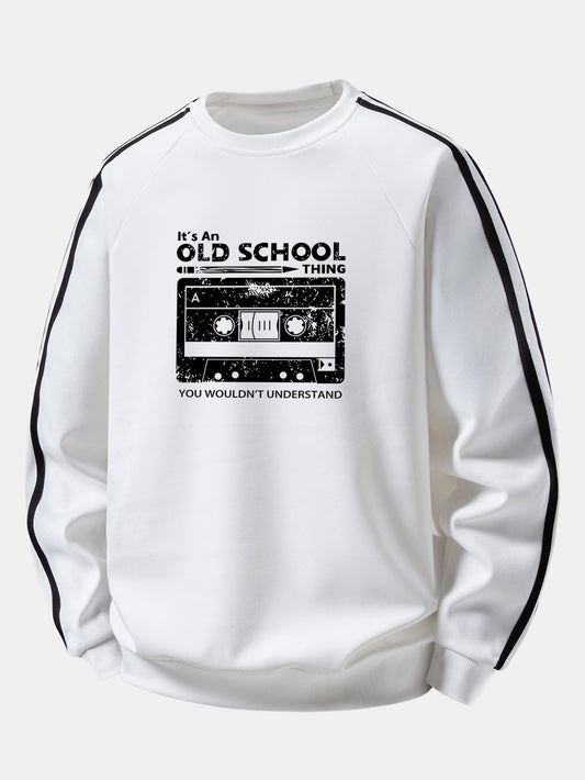 Cassette Print Contrast Stripe Raglan Sweatshirt