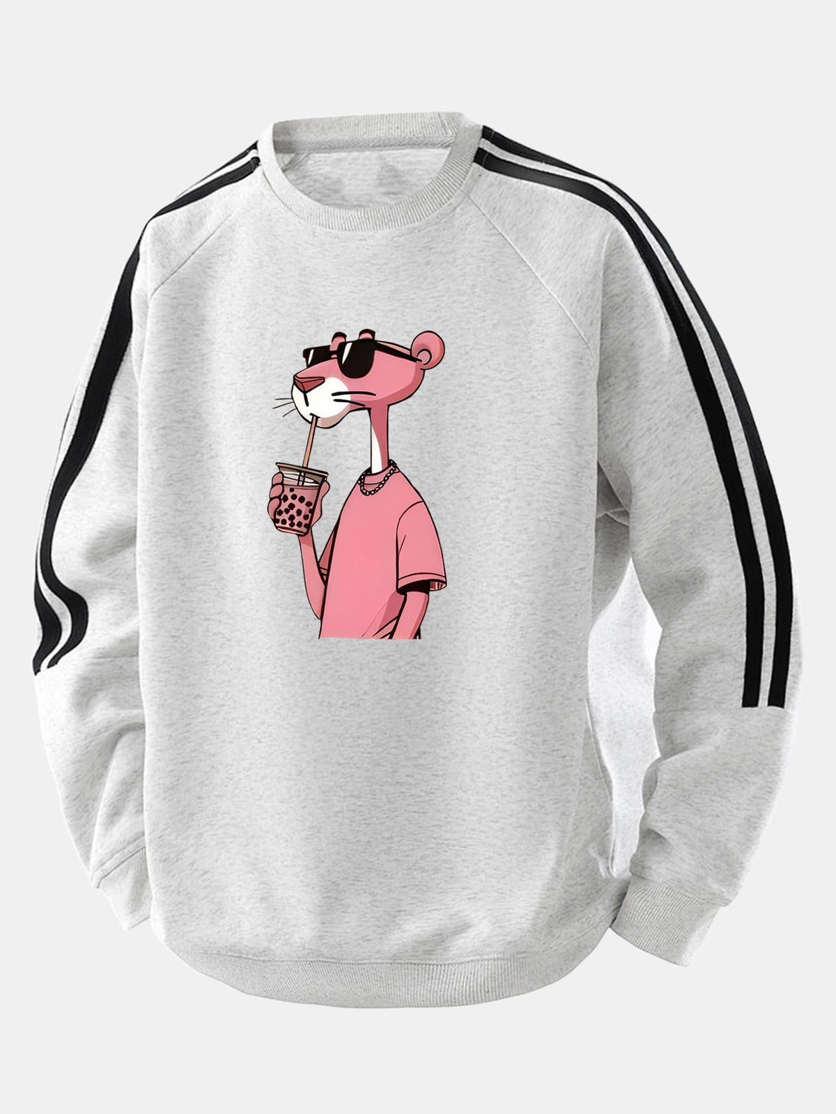 Moletom raglan listrado vintage de corte confortável com estampa da Pantera Cor-de-Rosa