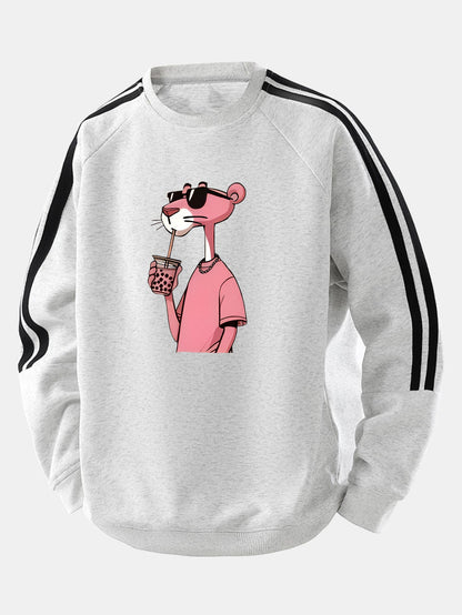 Moletom raglan listrado vintage de corte confortável com estampa da Pantera Cor-de-Rosa
