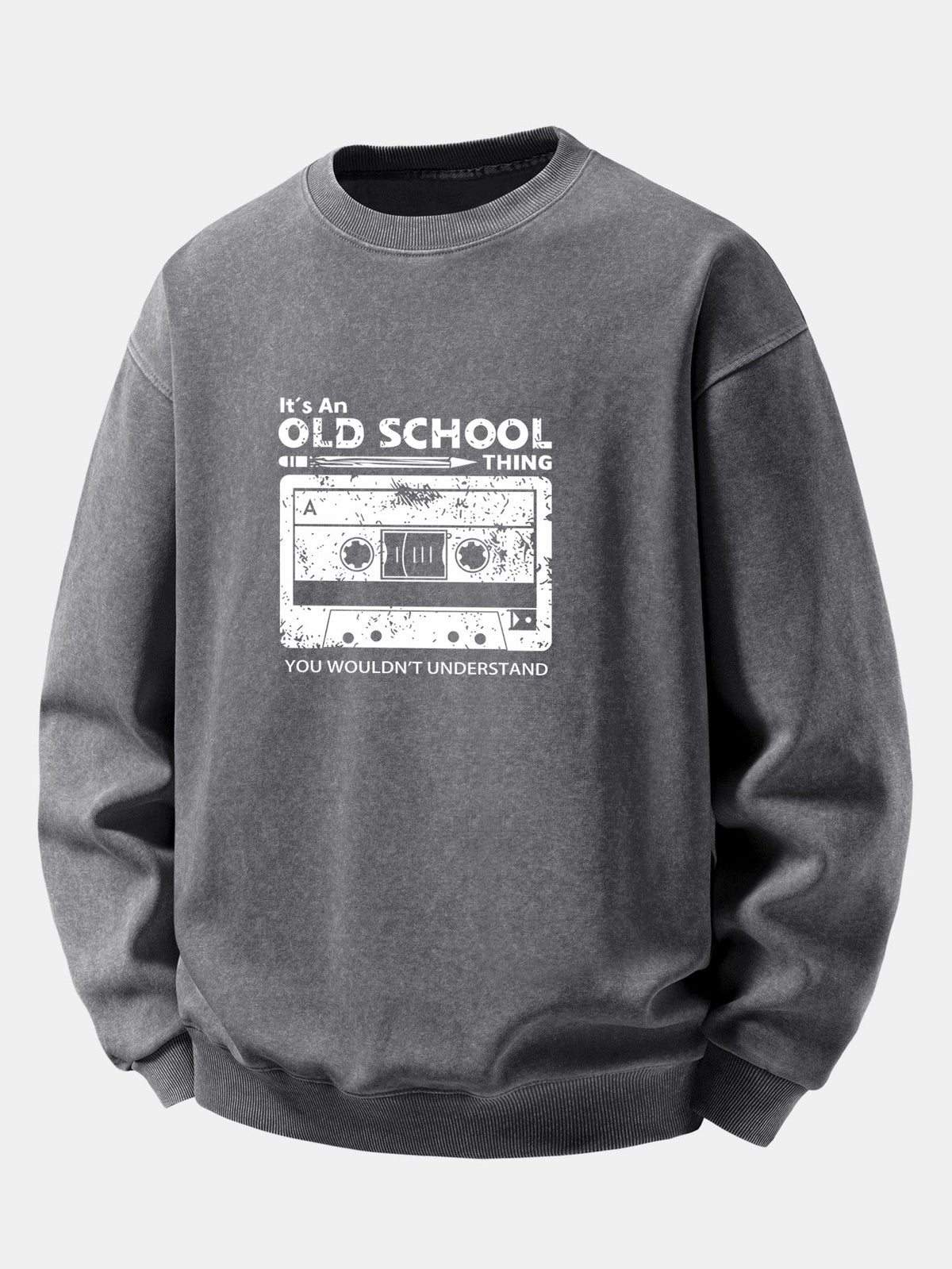 Cassette Print Washed Distressed Sweatshirt