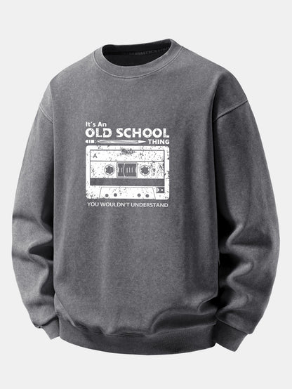 Cassette Print Washed Distressed Sweatshirt