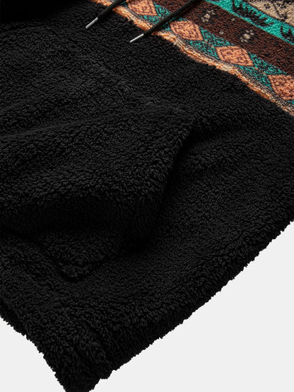 Geometric Patchwork Relaxed Teddy Hoodie