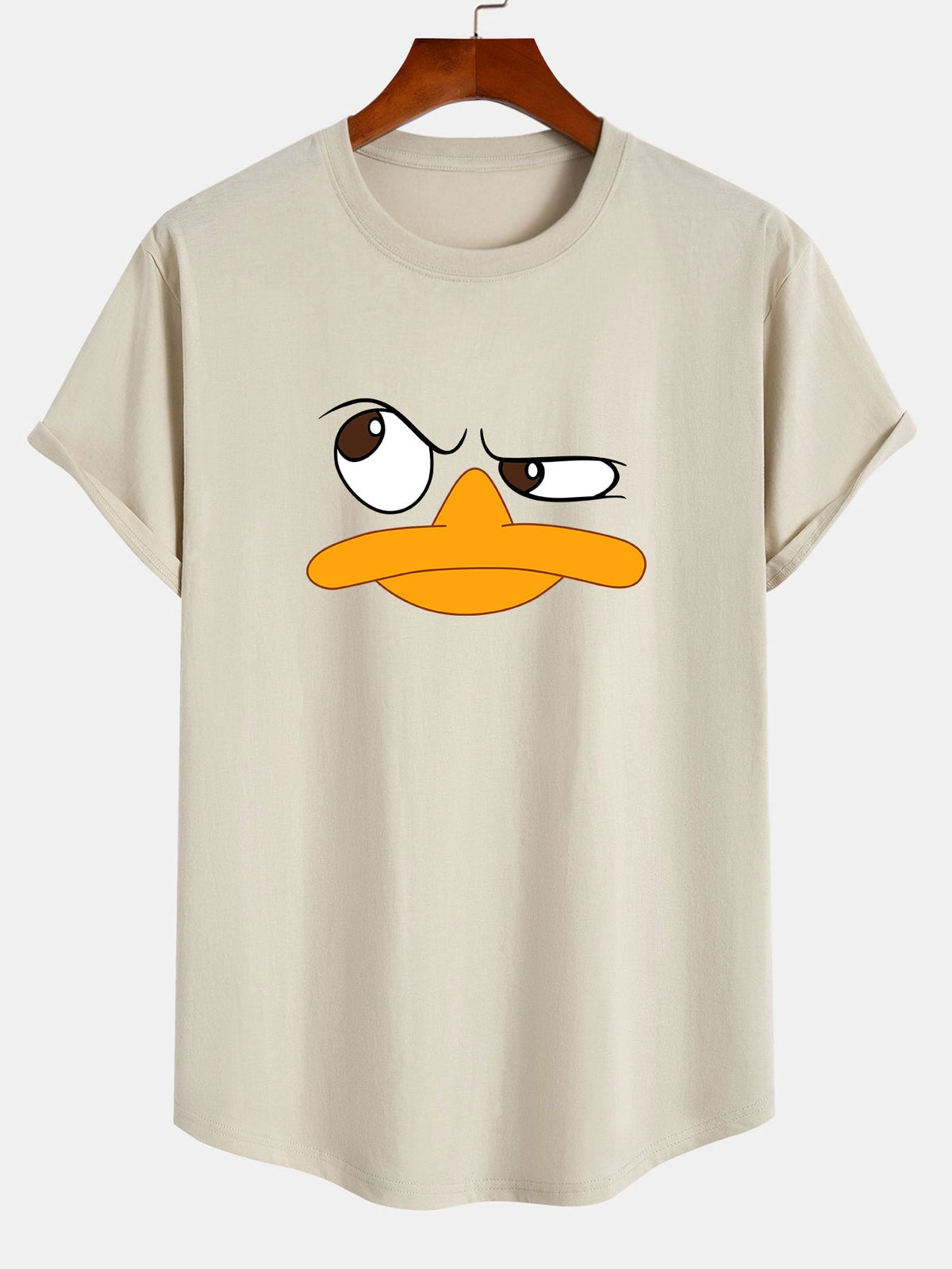 Camiseta de Algodão com Estampa de Pato Emoji e Barra Curvada
