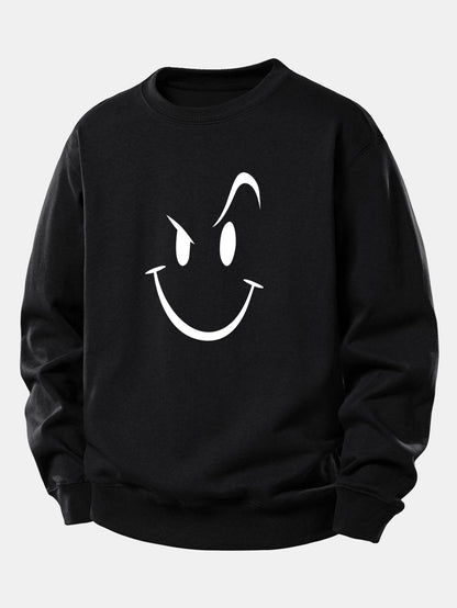 Moletom de caimento confortável com estampa de carinha sorridente