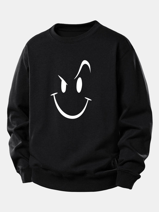 Moletom de caimento confortável com estampa de carinha sorridente