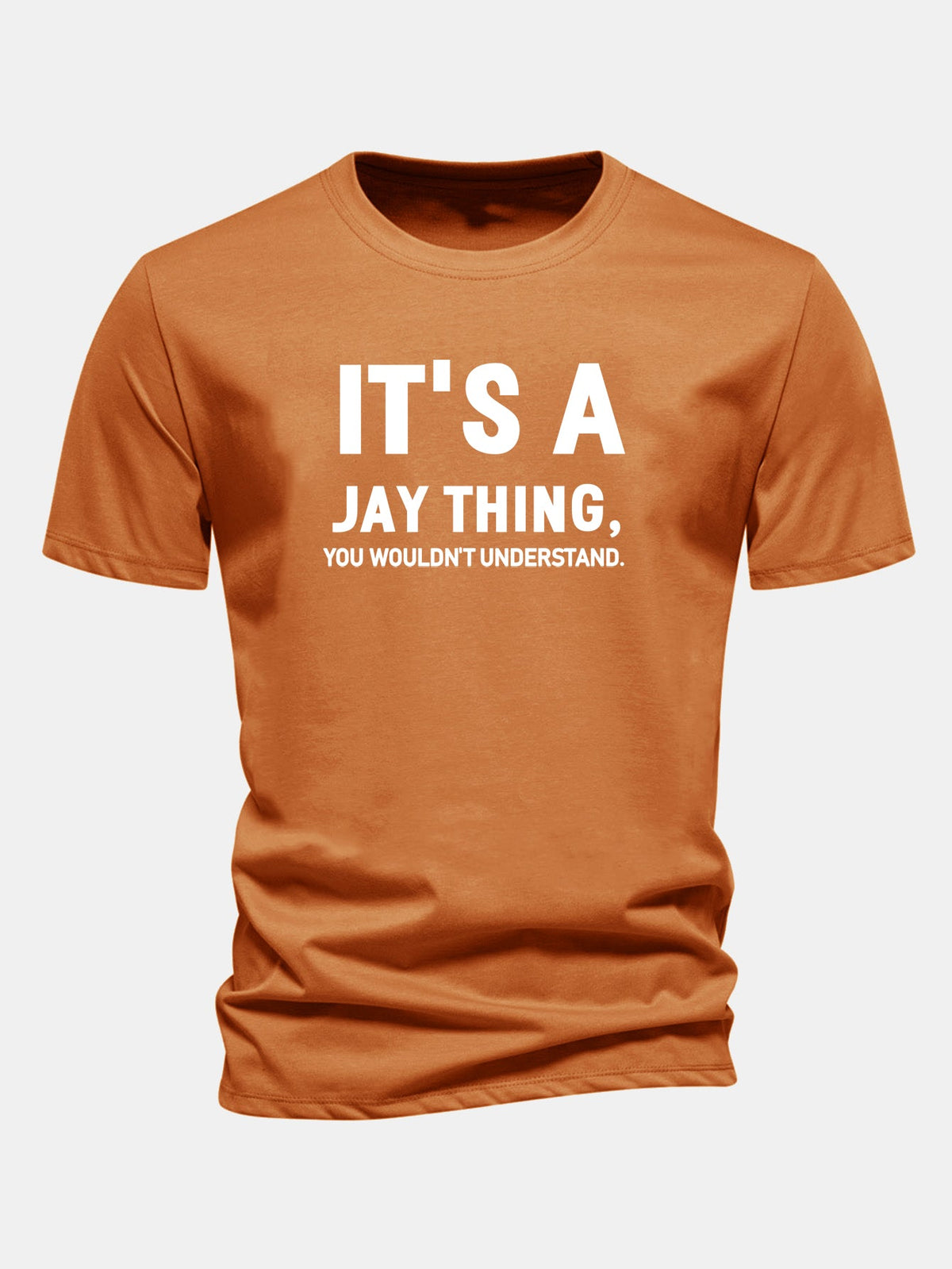 Camiseta de algodão com estampa “É Coisa do Jay” e corte regular