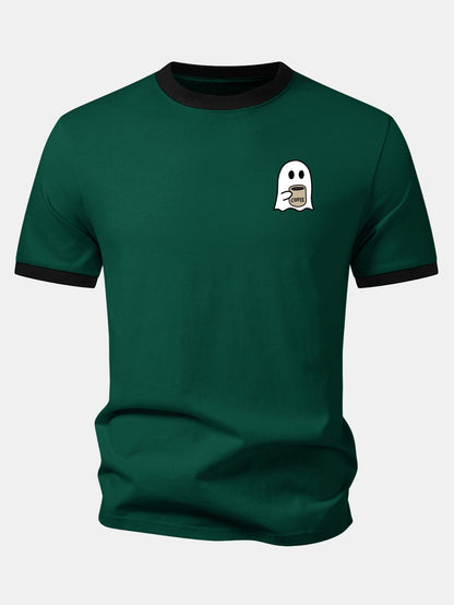 Camiseta Ringer com Contraste e Estampa de Fantasma