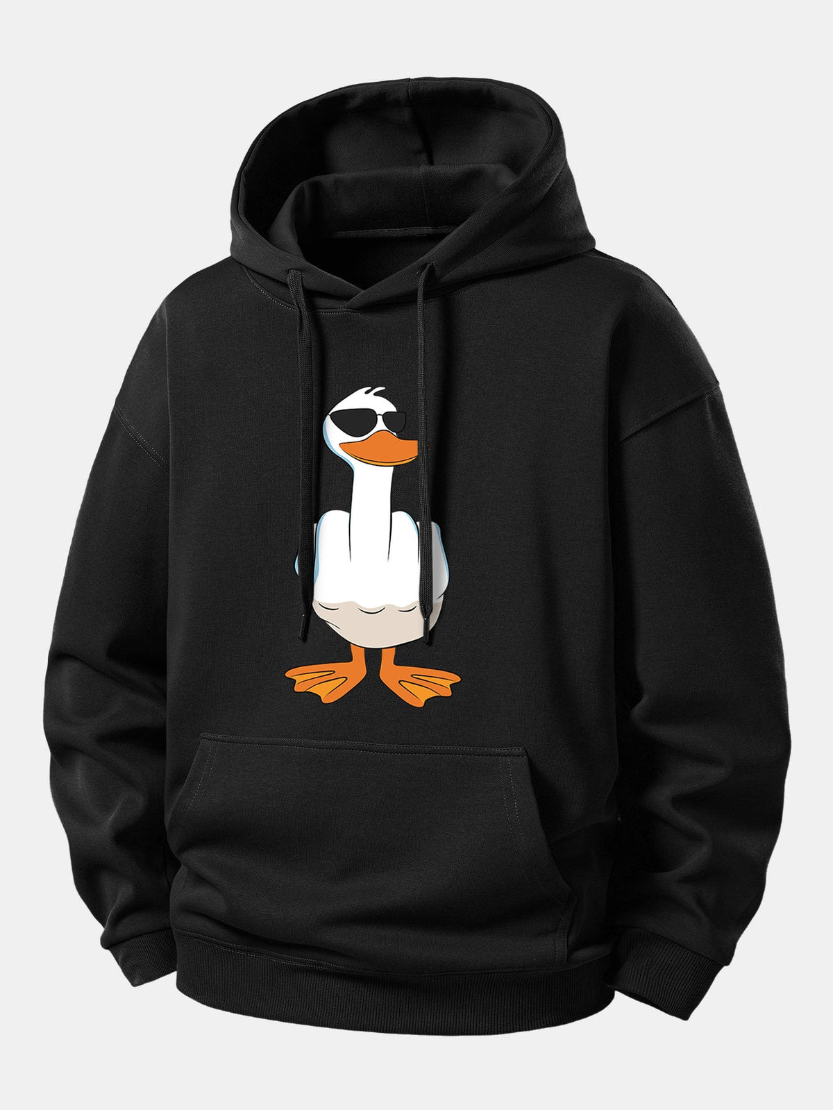 Moletom com Capuz de Ajuste Confortável e Estampa Engraçada de Pato com o Dedo do Meio