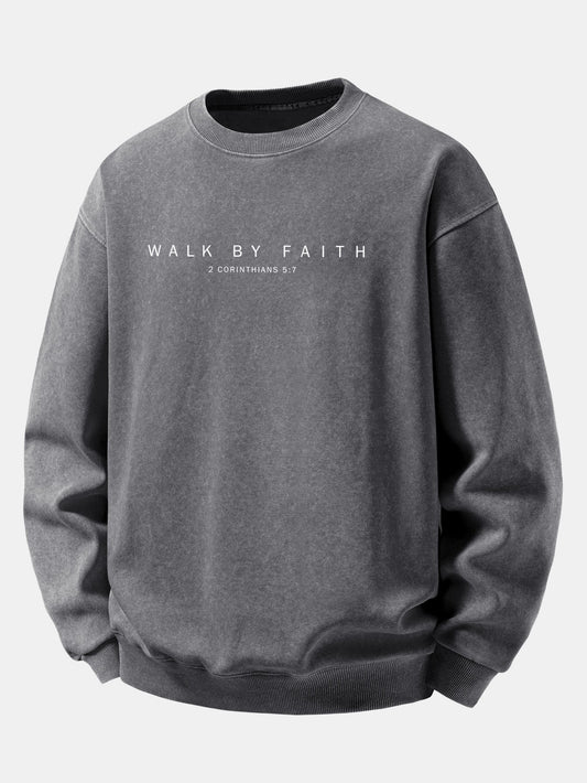 "Walk By Faith" Washed Distressed Sweatshirt