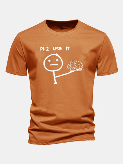 Camiseta de algodão com estampa “Please Use It Brain”, corte regular