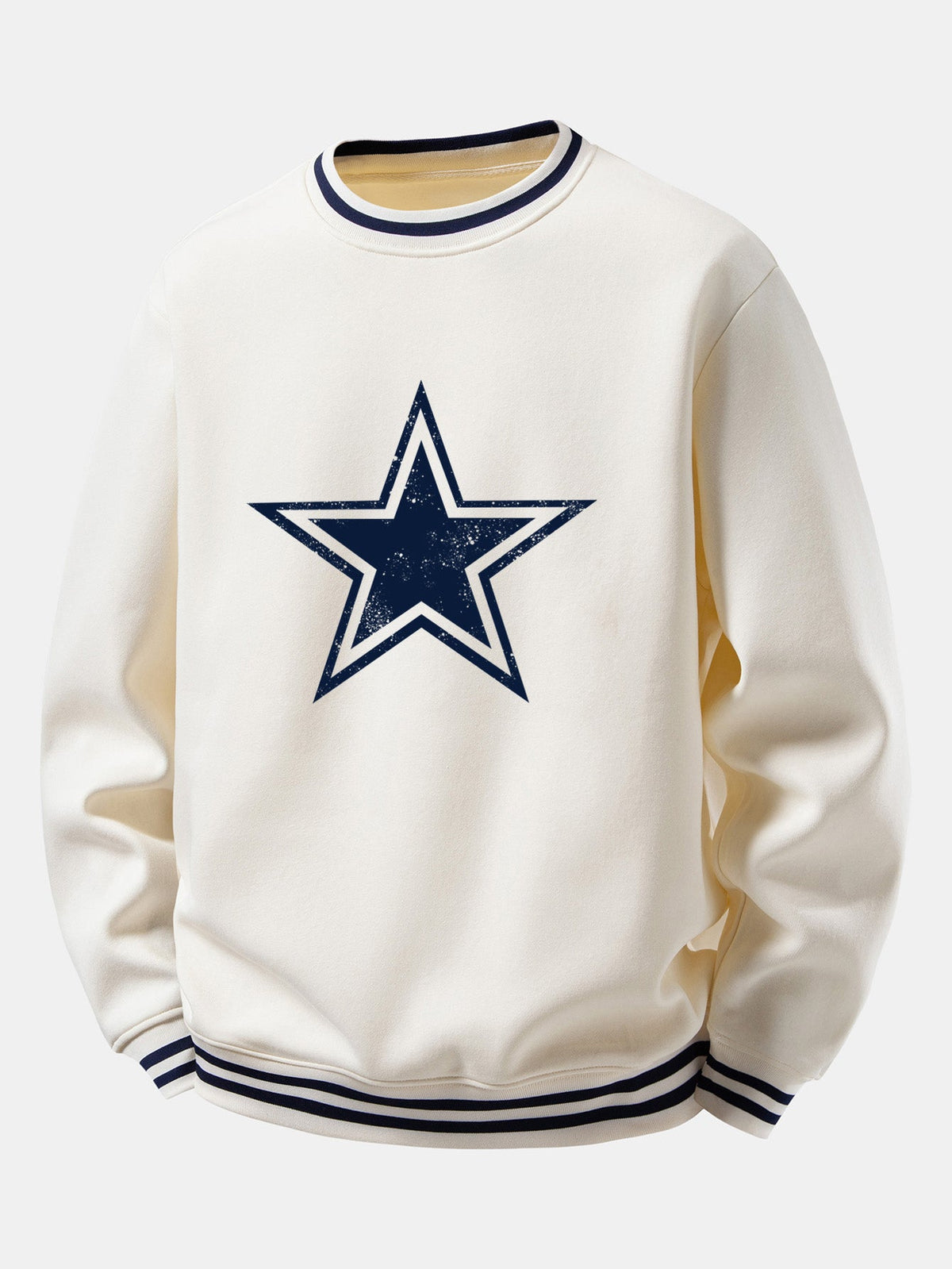 Star & Stripe Print Ribbed Crew Neck Sweatshirt