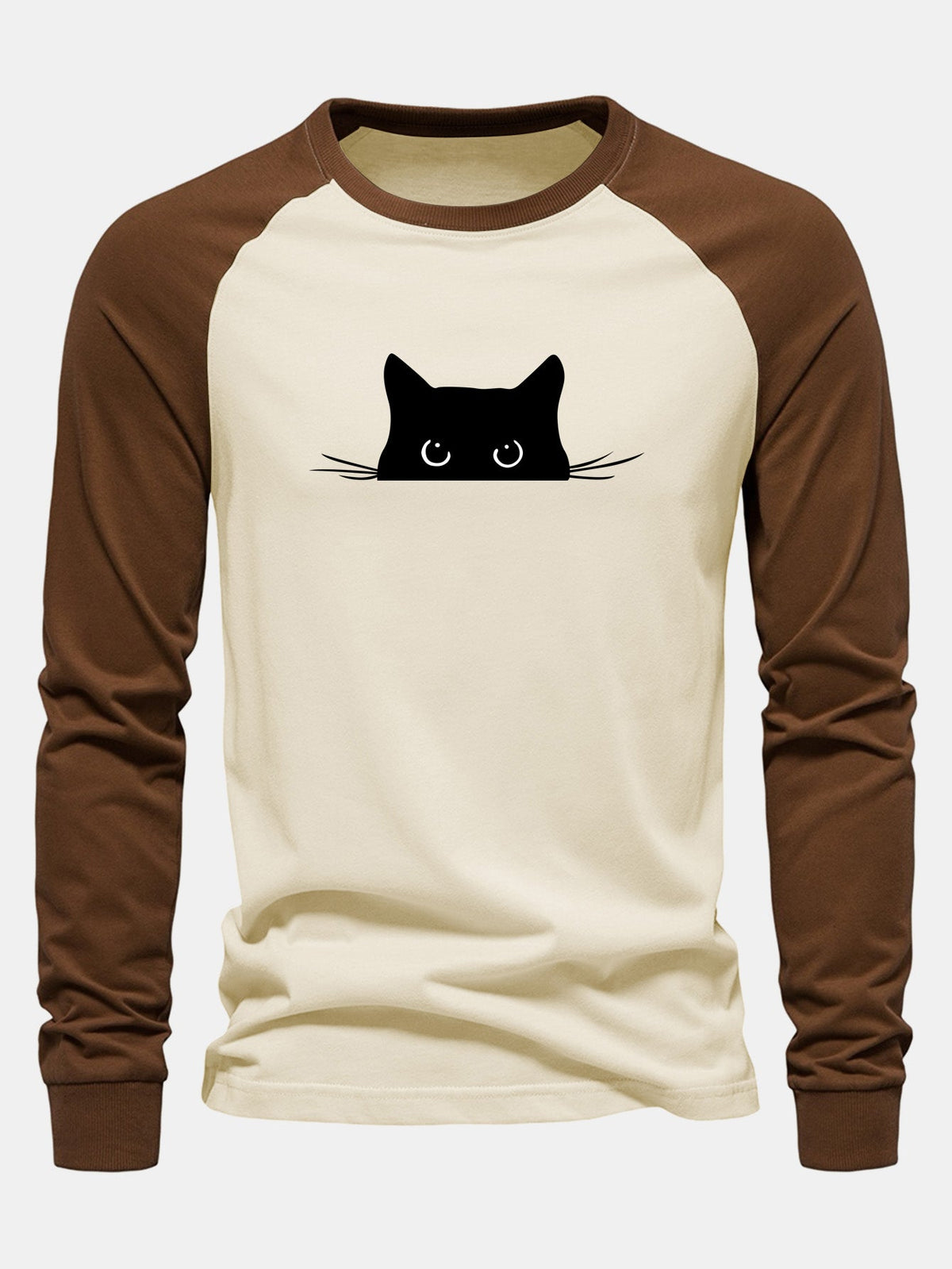 Black Cat Print Raglan Long Sleeve Cotton T-Shirt