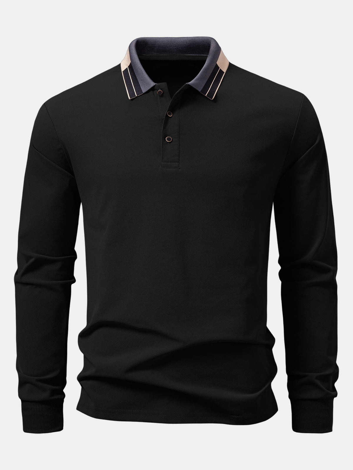 Polo de manga longa com gola e acabamento contrastantes