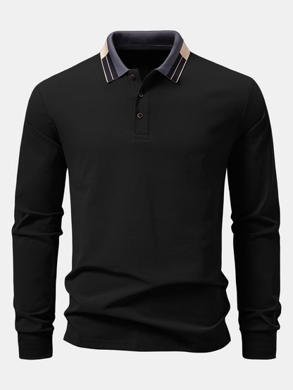 Polo de manga longa com gola e acabamento contrastantes