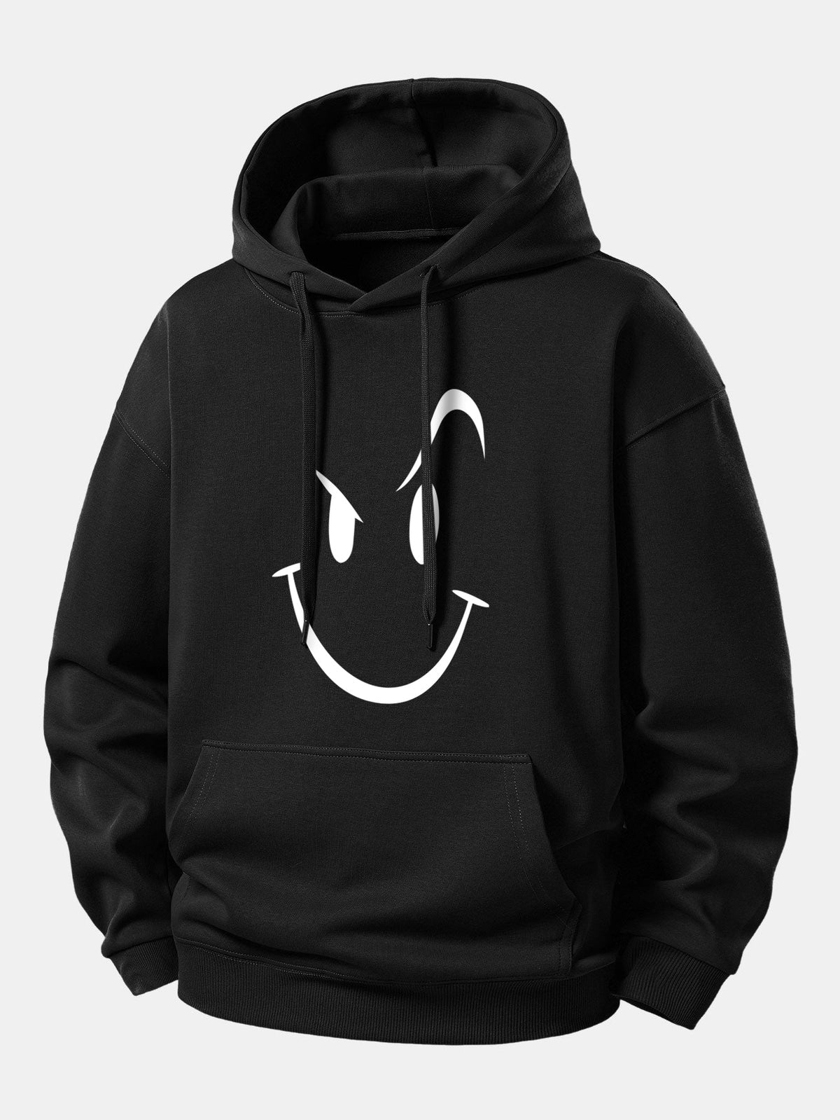 Moletom com capuz e estampa de carinha sorridente, modelagem confortável
