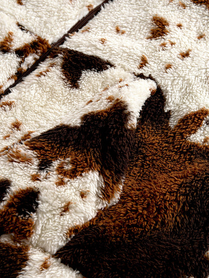 Cow Print Teddy Fleece Zip Hooded Jacket