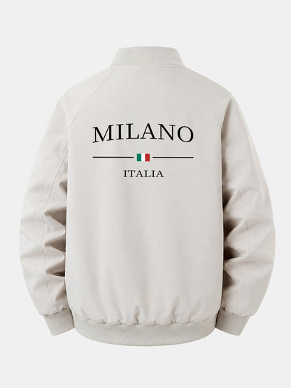 Jaqueta bomber de zíper com estampa Milano e modelagem confortável
