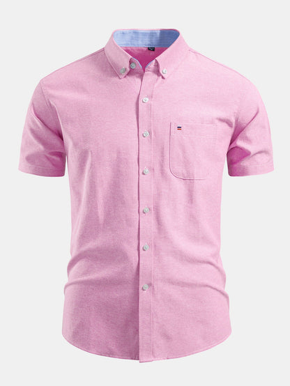 Camisa Oxford de algodão listrado com botões e contraste