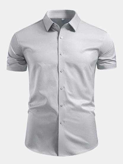 Camisa de cetim com botões e gola padre