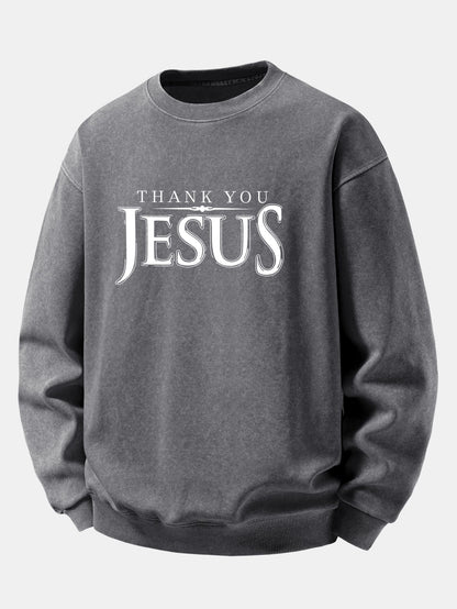 Jesus Print Washed Distressed Sweatshirt
