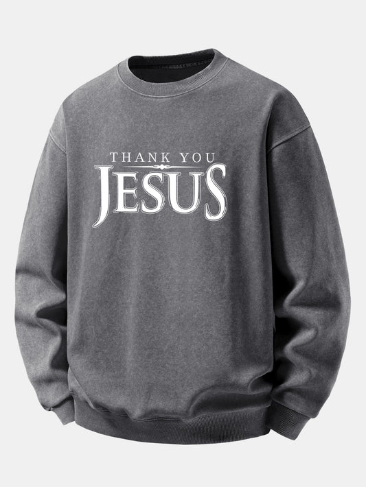 Jesus Print Washed Distressed Sweatshirt