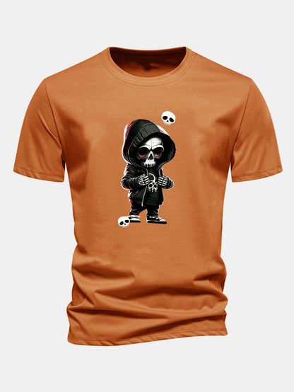 Grim Reaper Skeleton Print Cotton T-Shirt