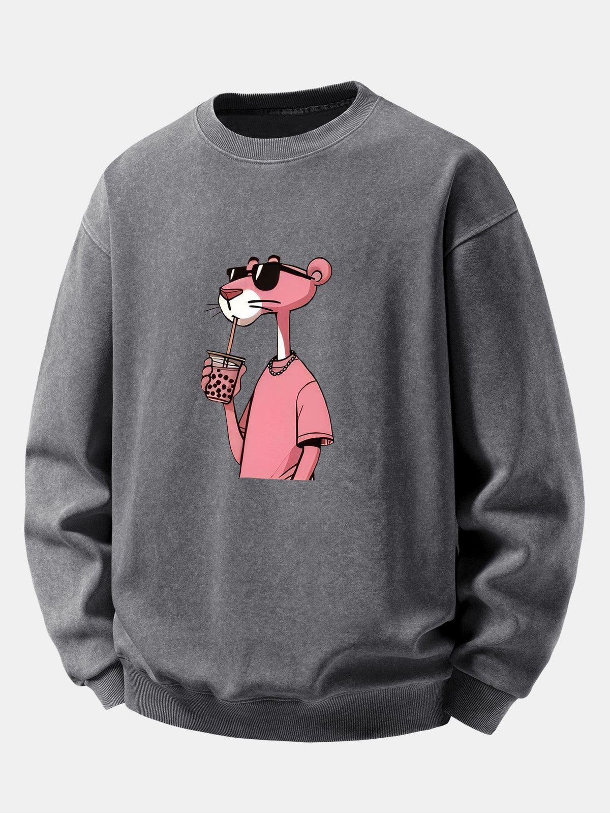 Pink Panther Print Washed Distressed Sweatshirt