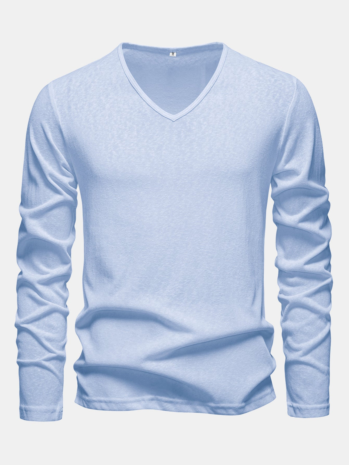 Lightweight Linen-Look V-Neck Long Sleeve T-Shirt