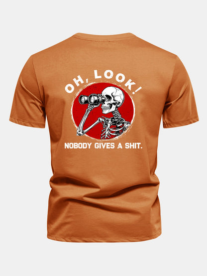 Telescope Skeleton Back Print Cotton T-Shirt