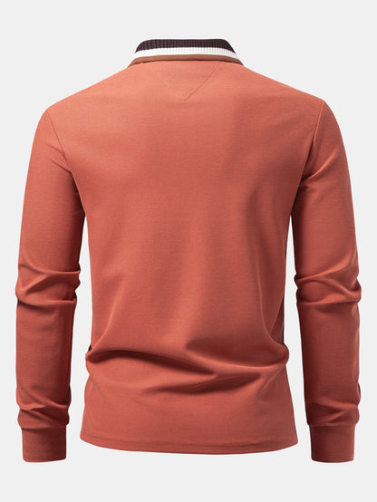 Polo de manga longa com gola contrastante