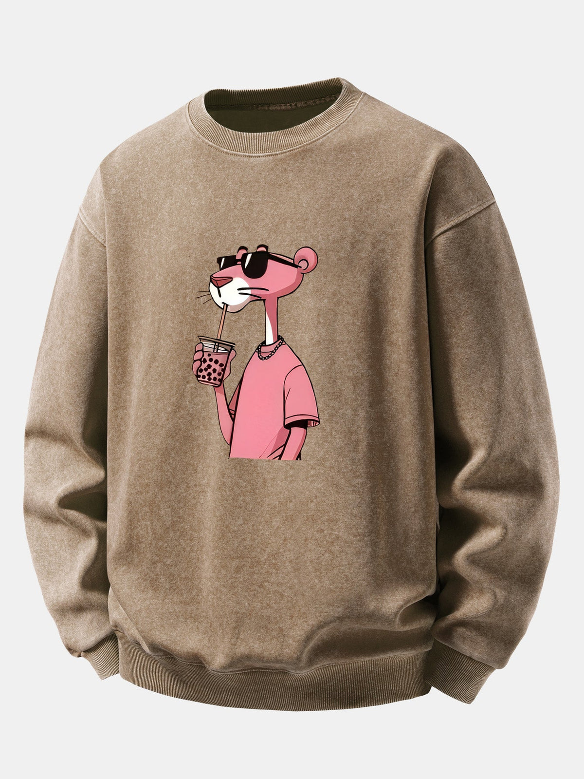 Pink Panther Print Washed Distressed Sweatshirt