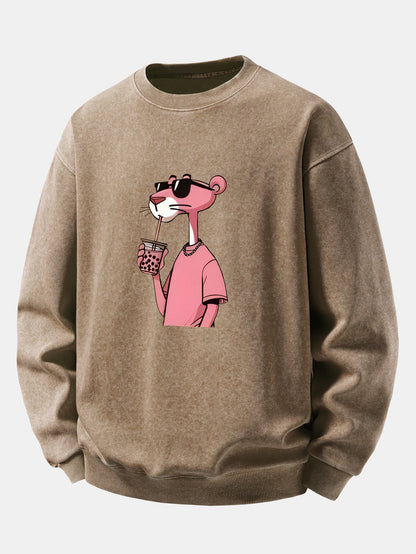 Pink Panther Print Washed Distressed Sweatshirt
