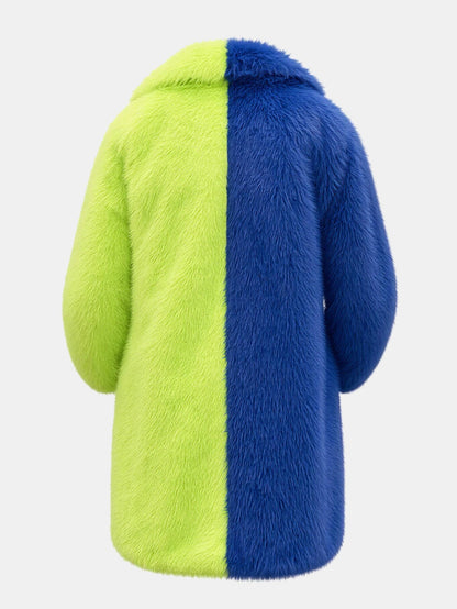 Two-Tone Faux Fur Longline Coat