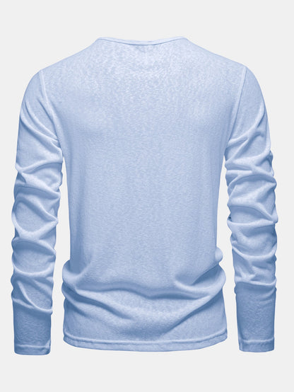 Lightweight Linen-Look V-Neck Long Sleeve T-Shirt