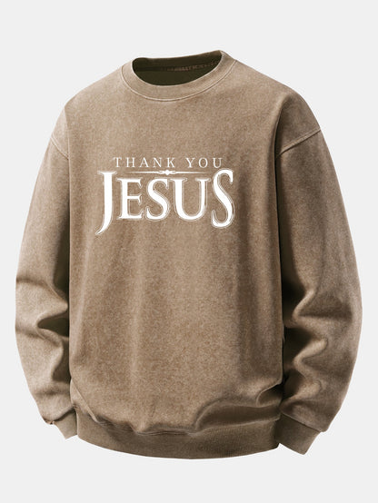Jesus Print Washed Distressed Sweatshirt