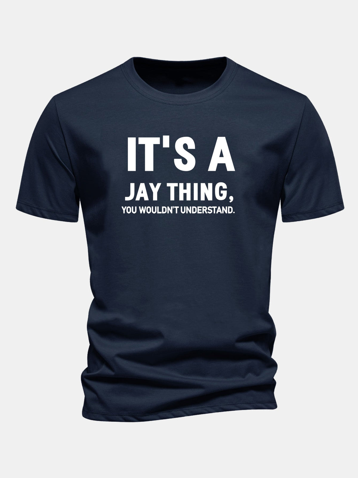 Camiseta de algodão com estampa “É Coisa do Jay” e corte regular