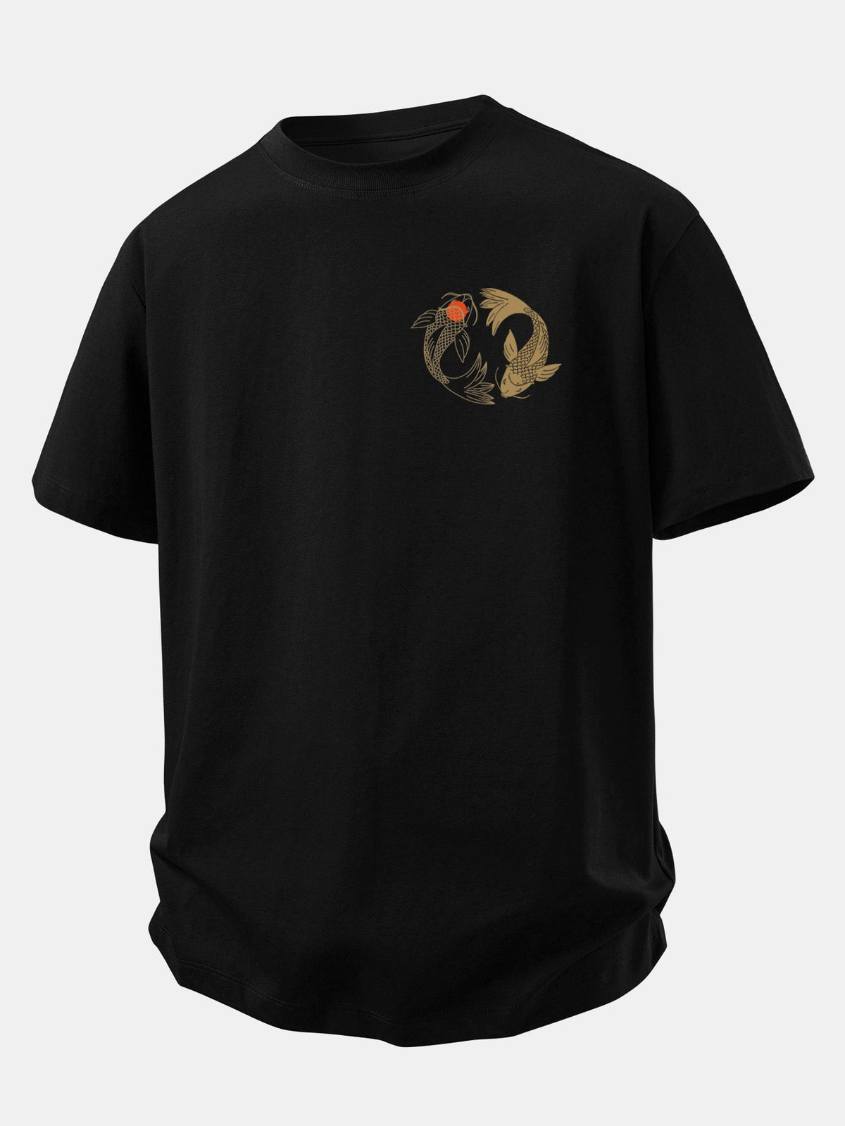 Camiseta de algodão com estampa japonesa de carpas koi e caimento confortável