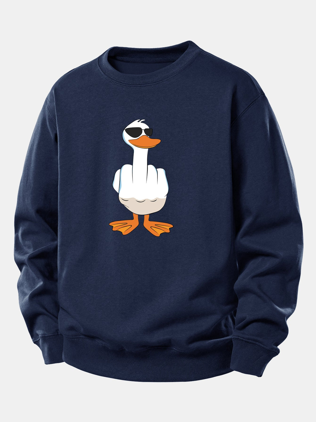 Moletom de Corte Relaxado com Estampa Engraçada de Pato Mostrando o Dedo Médio