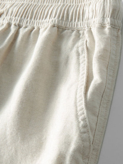 Camisa com capuz de manga longa com aparência de linho e calça de linho de perna reta