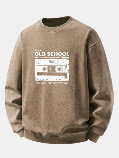 Cassette Print Washed Distressed Sweatshirt