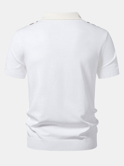 Contrast Stripe Ribbed Knit Polo