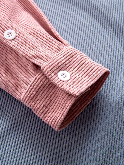 Camisa de veludo cotelê com capuz e blocos de cores