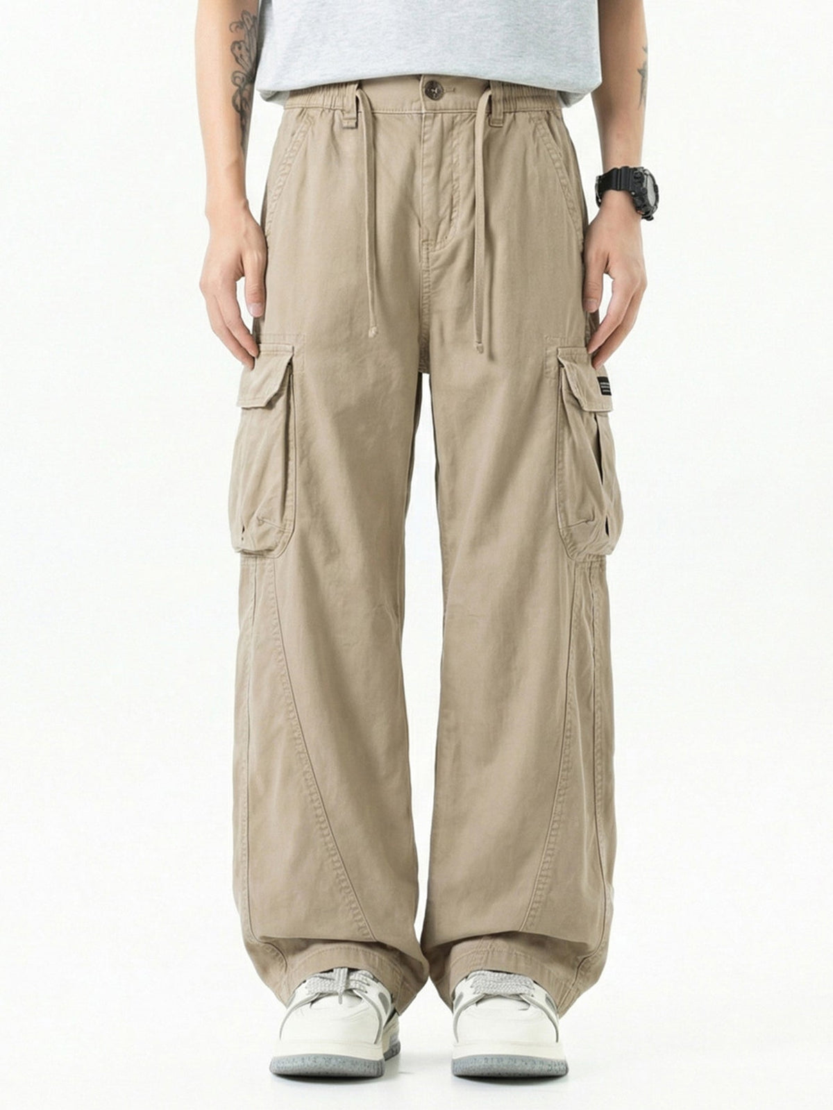 Vintage Washed Wide Leg Cargo Trousers